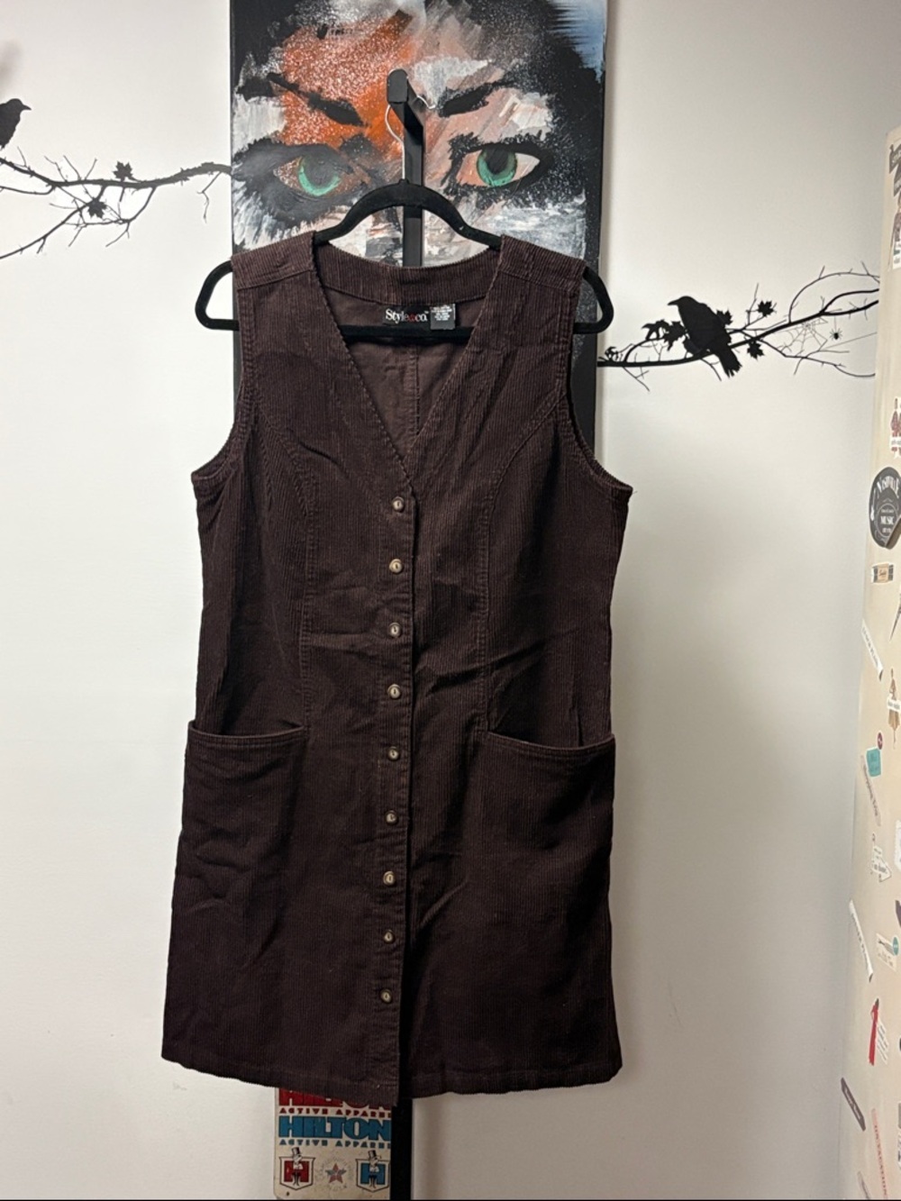 90s Style & Co. Brown Corduroy Button-Front Sleeveless Dress Size 14
